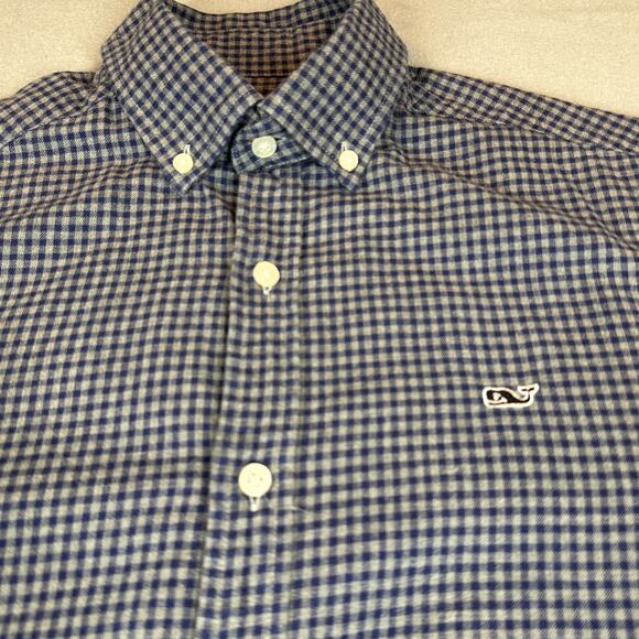 Vineyard Vines Shirt Mens XSmall Blue Gray Whale Shepherds Check Plaid Flannel - Picture 8 of 12